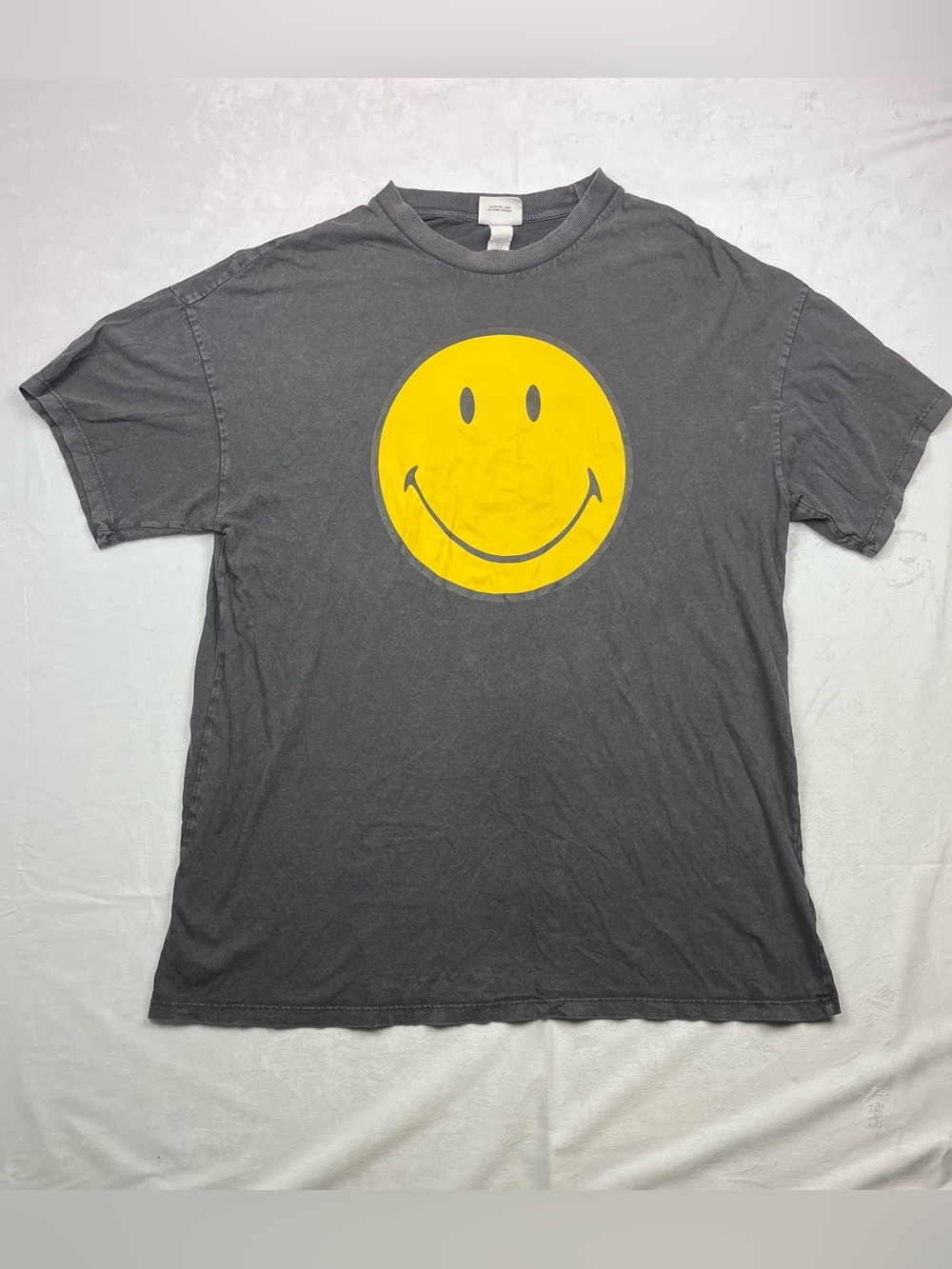 H&M Smiley Cotton Charcoal Washed Distressed Oversized Streetwear T-Shirt Medium